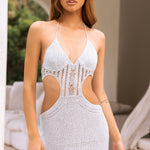 Always Devotion Crochet Midi Dress in Silver Metallic