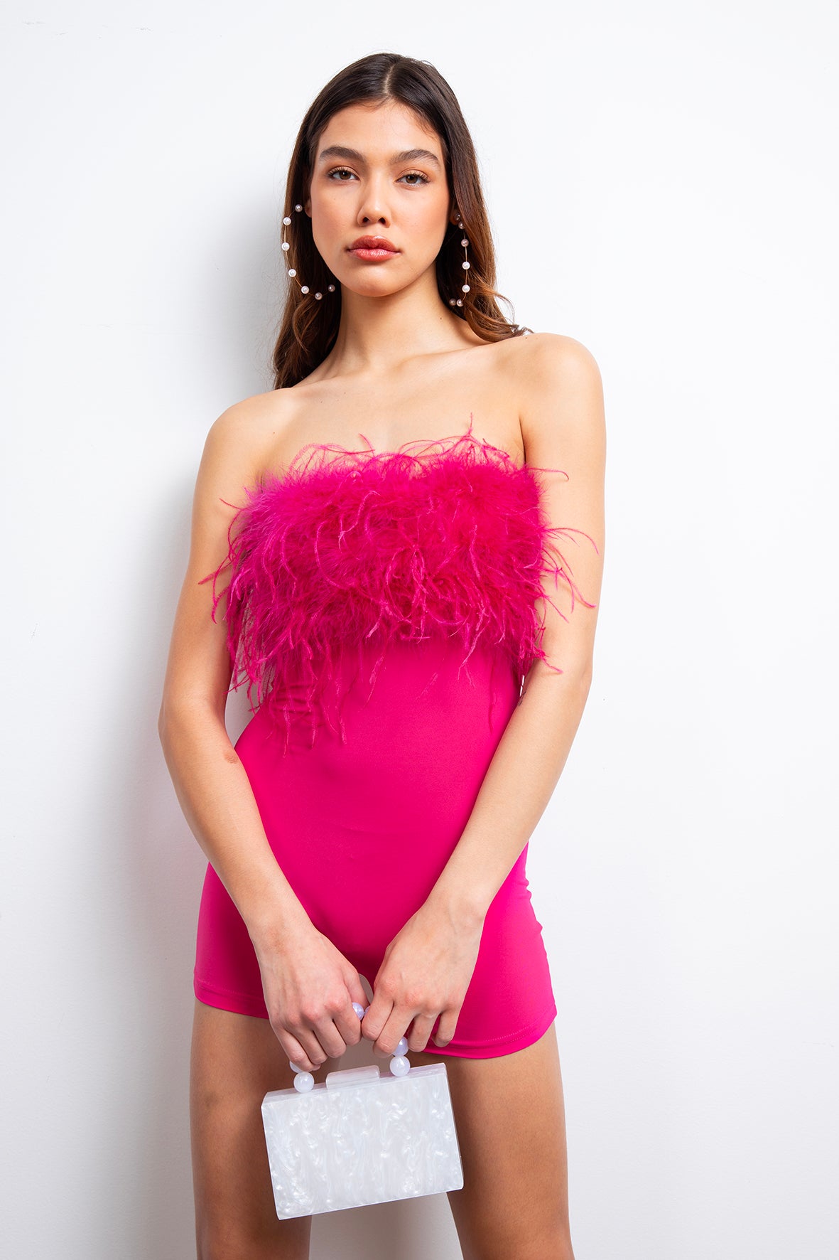 Ladyluck feather playsuit in Pink