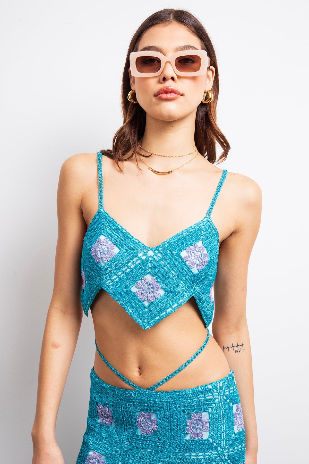 The Right Here Crochet Crop in Turquoise