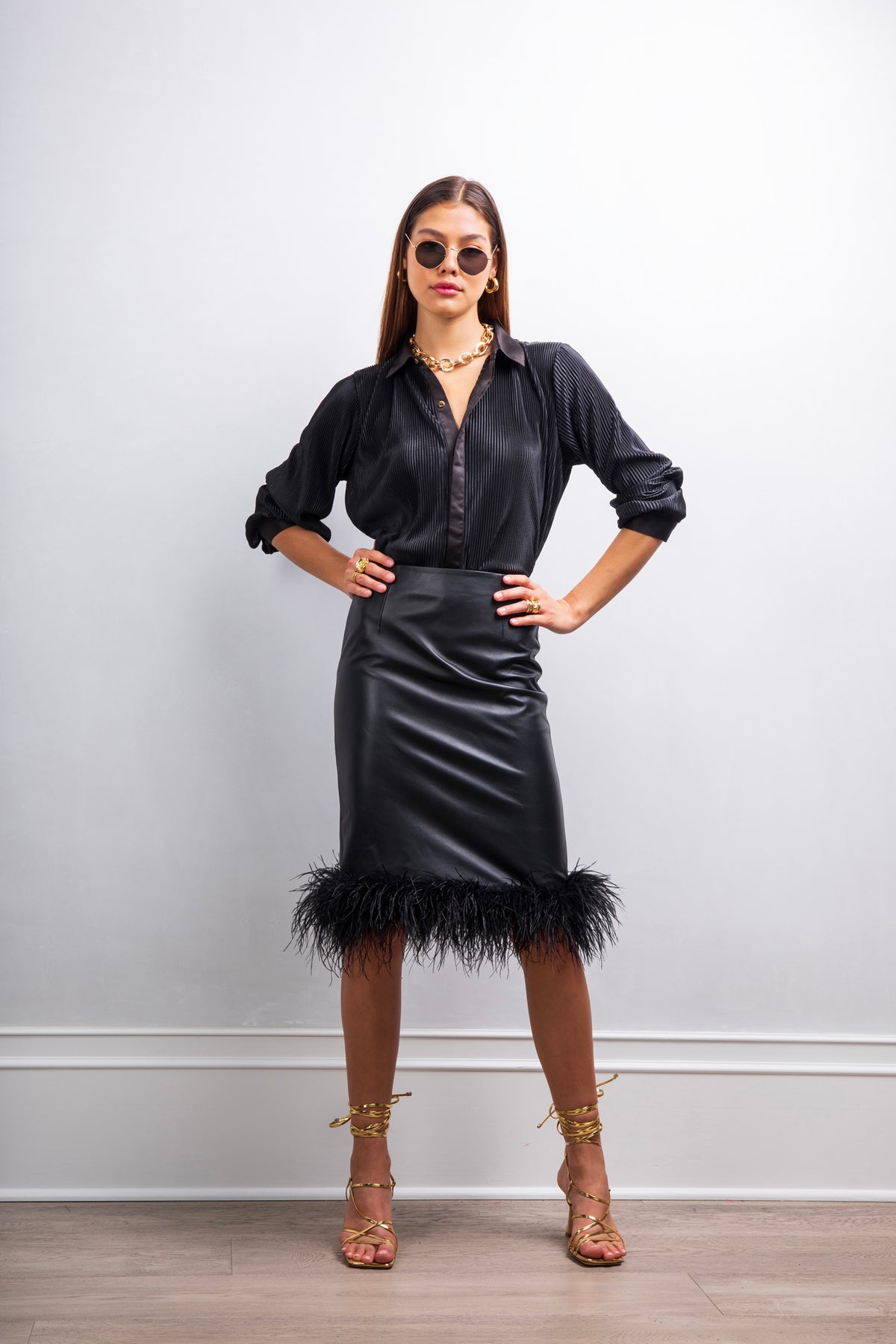 Avail Yourself leather and feather skirt in Black
