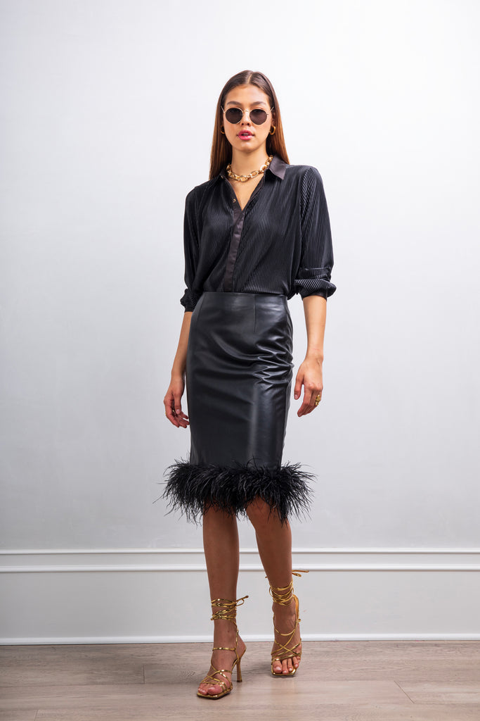 Avail Yourself leather feather skirt