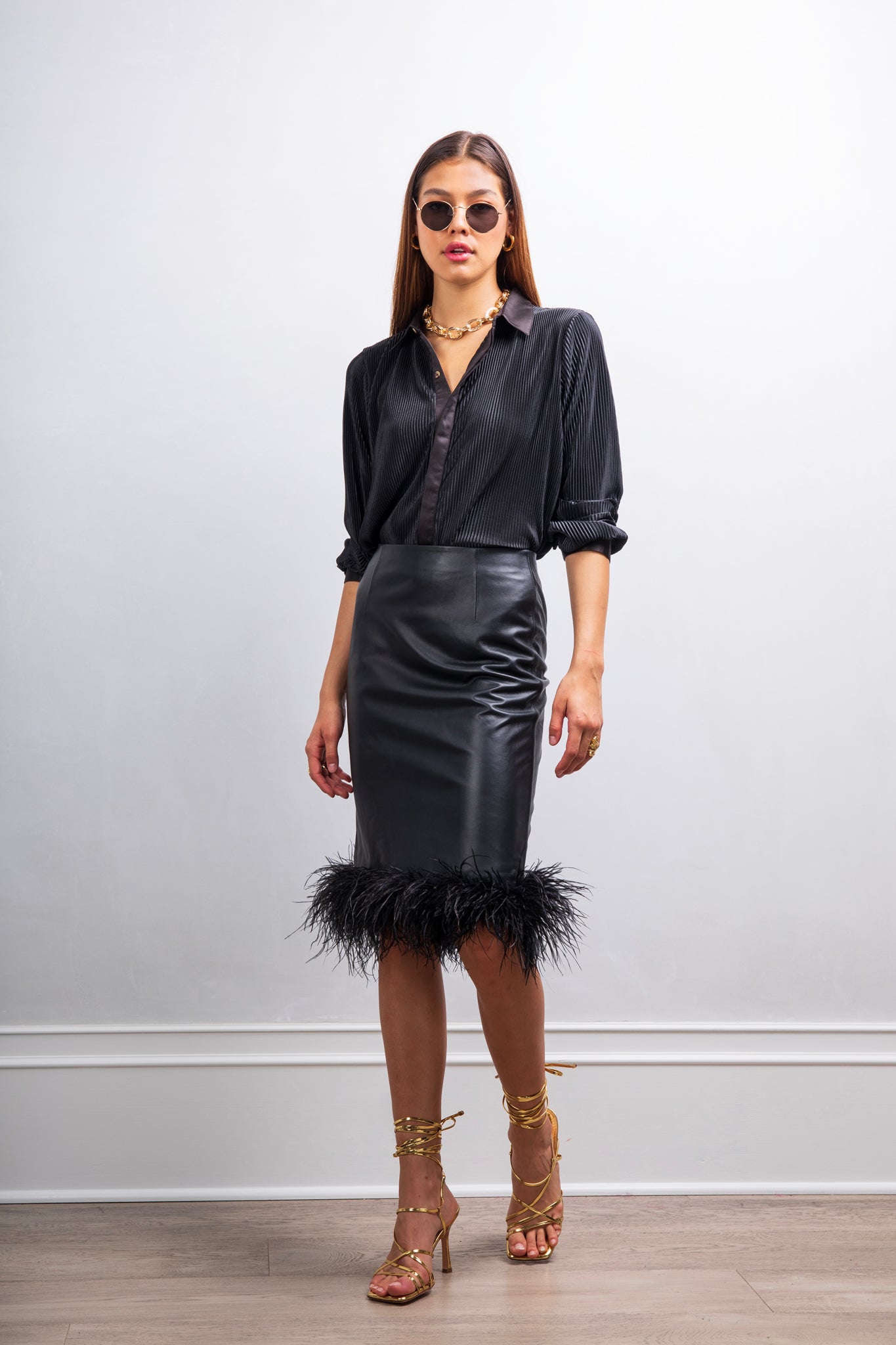 chinese dress ladies Avail Yourself leather and feather skirt in Black chinese dress ladies Avail Yourself leather and feather skirt in Black