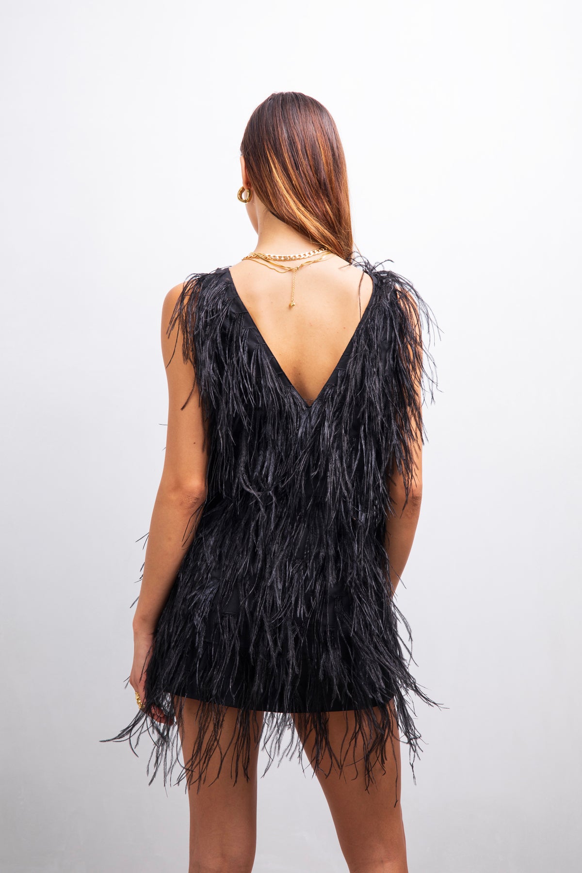 Intense defense feather mini dress in Black