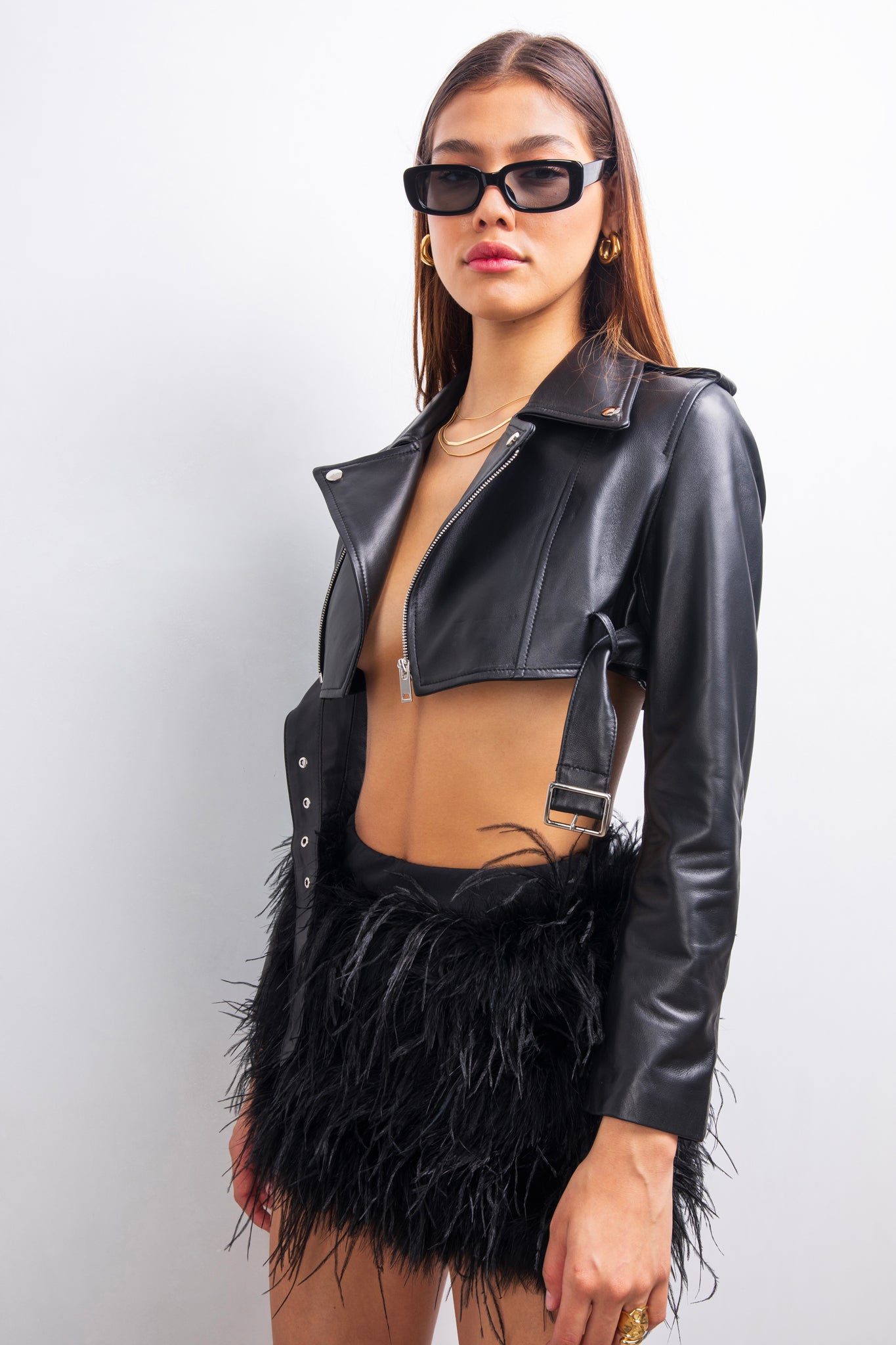 Buy BLACK FAUX LEATHER CROP TOP & SKIRT SET for Women Online in India