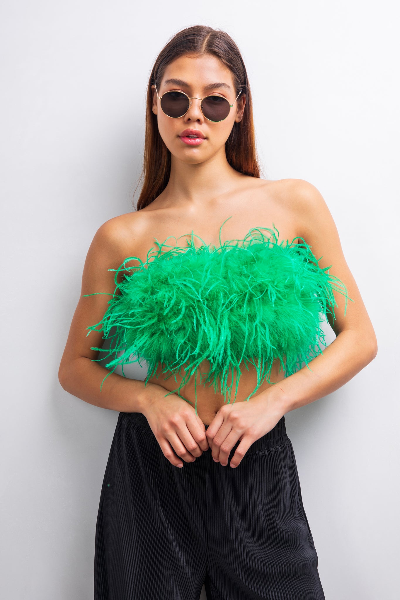 Starburst Feather Crop in Green S / Green