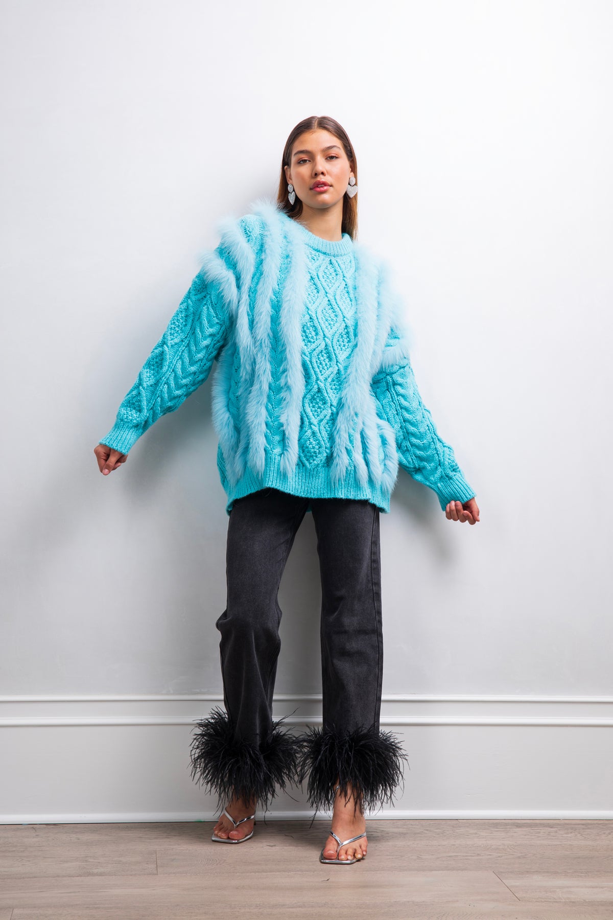 It&#39;s A Vibe fur and wool sweater in Baby Blue