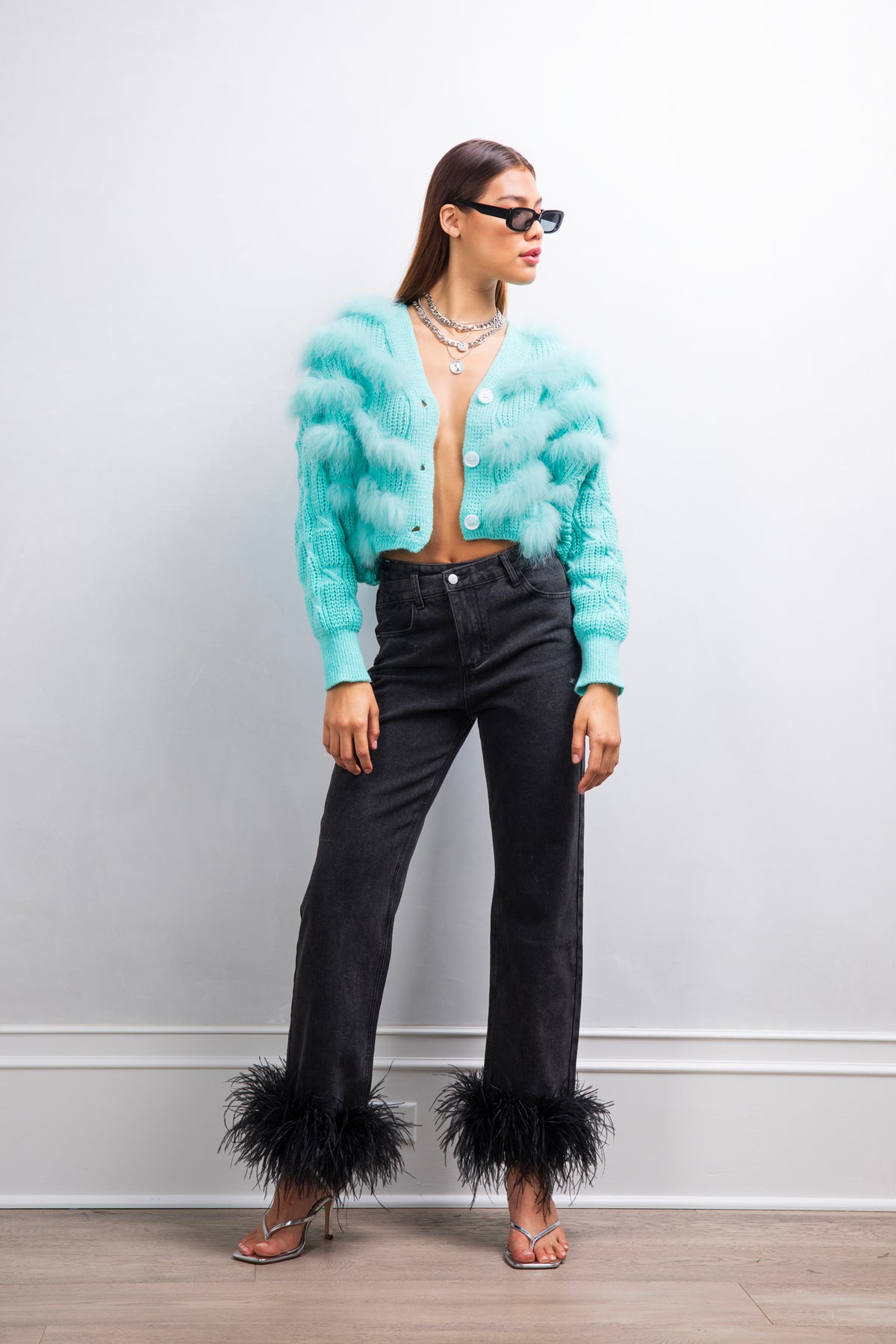 Honey Pot fur and wool cardigan in Baby Blue