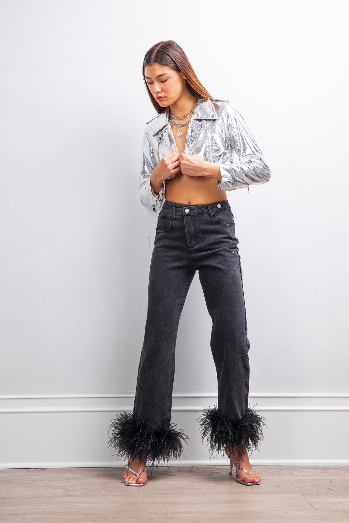 The Sable cropped leather jacket in Silver