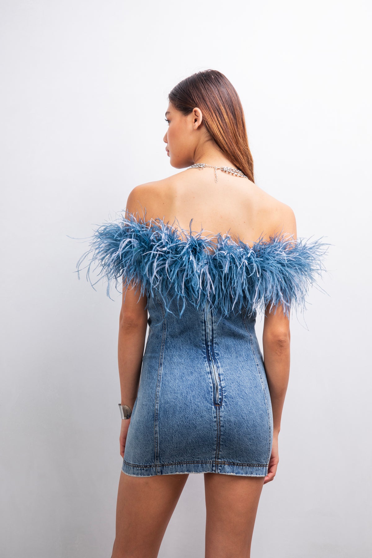 A Touch of Frost feather denim mini dress