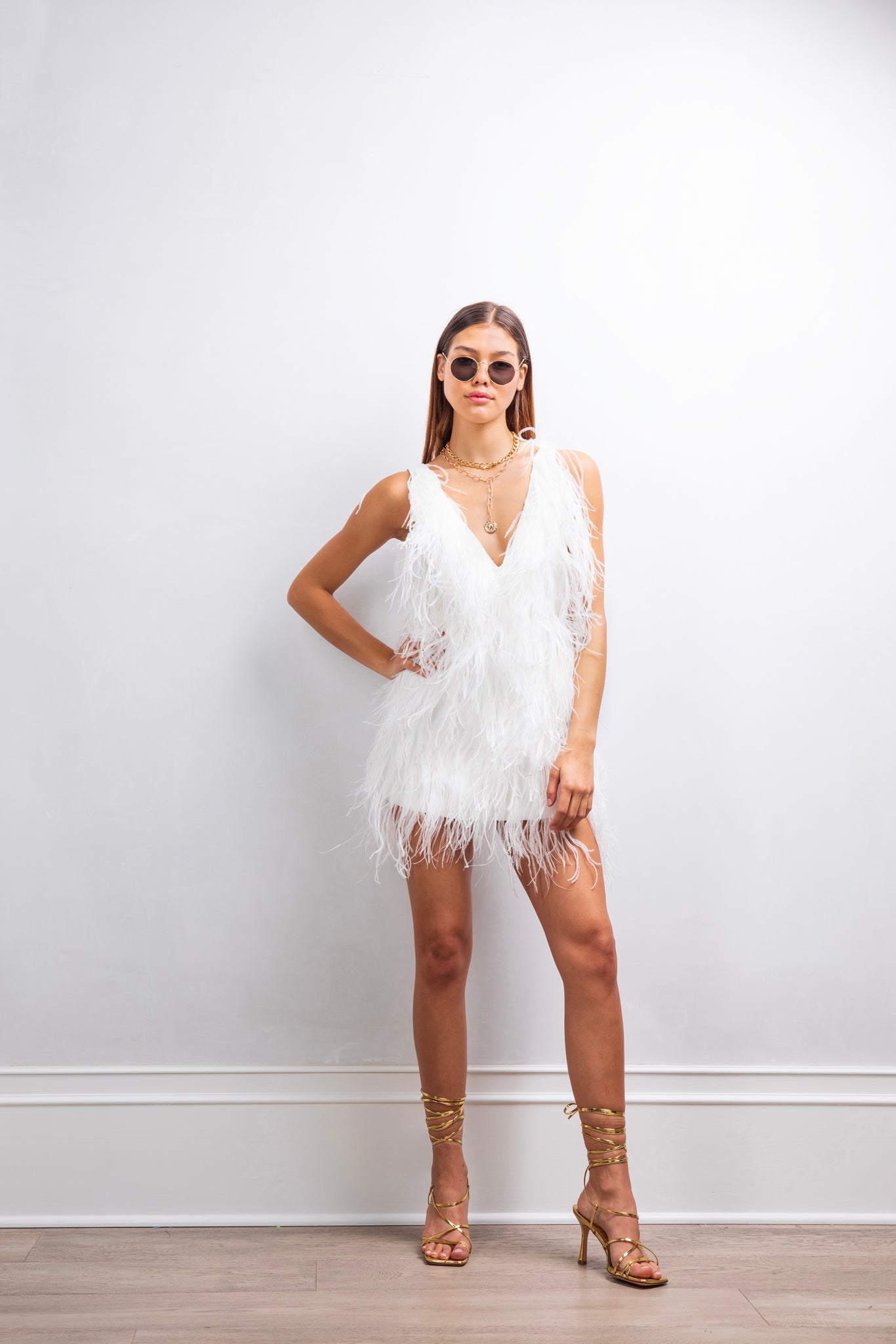 Intense defense feather mini dress in White - Lisa Maree