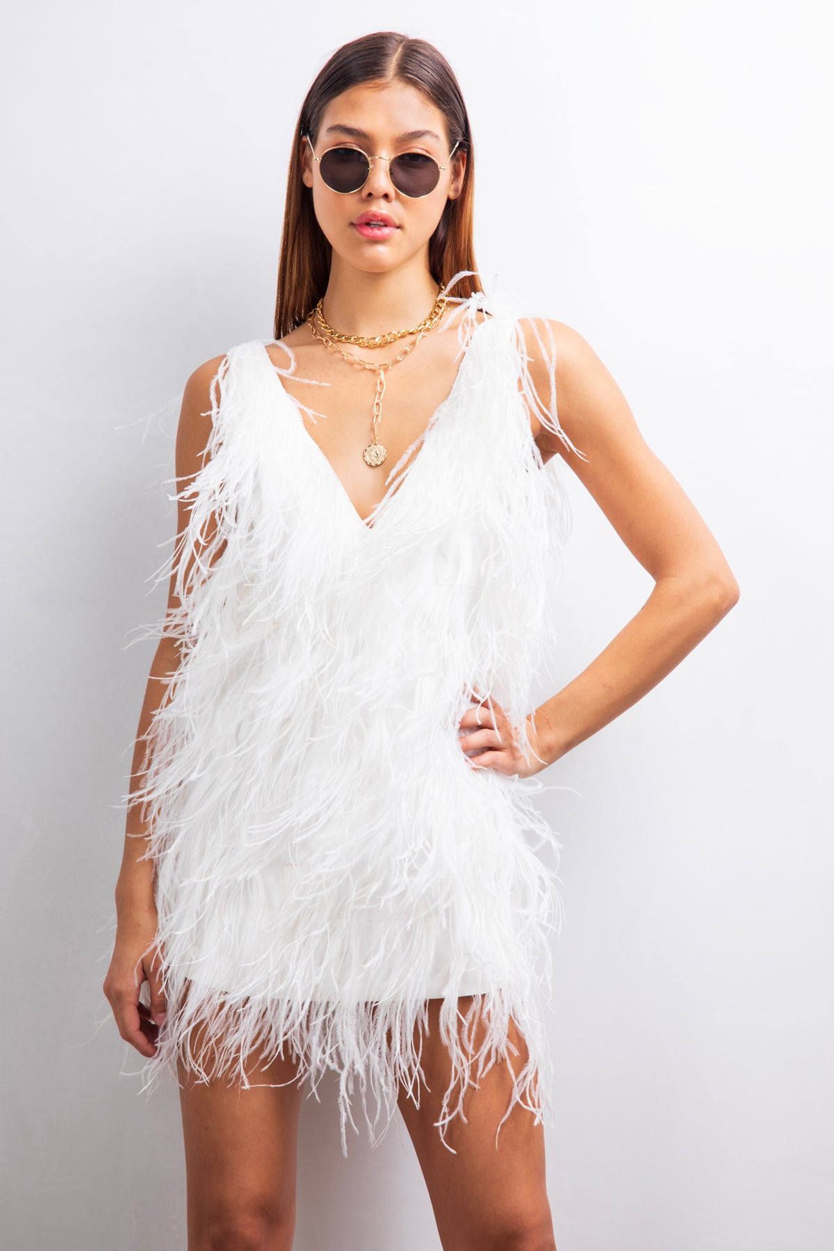 Intense defense feather mini dress in White