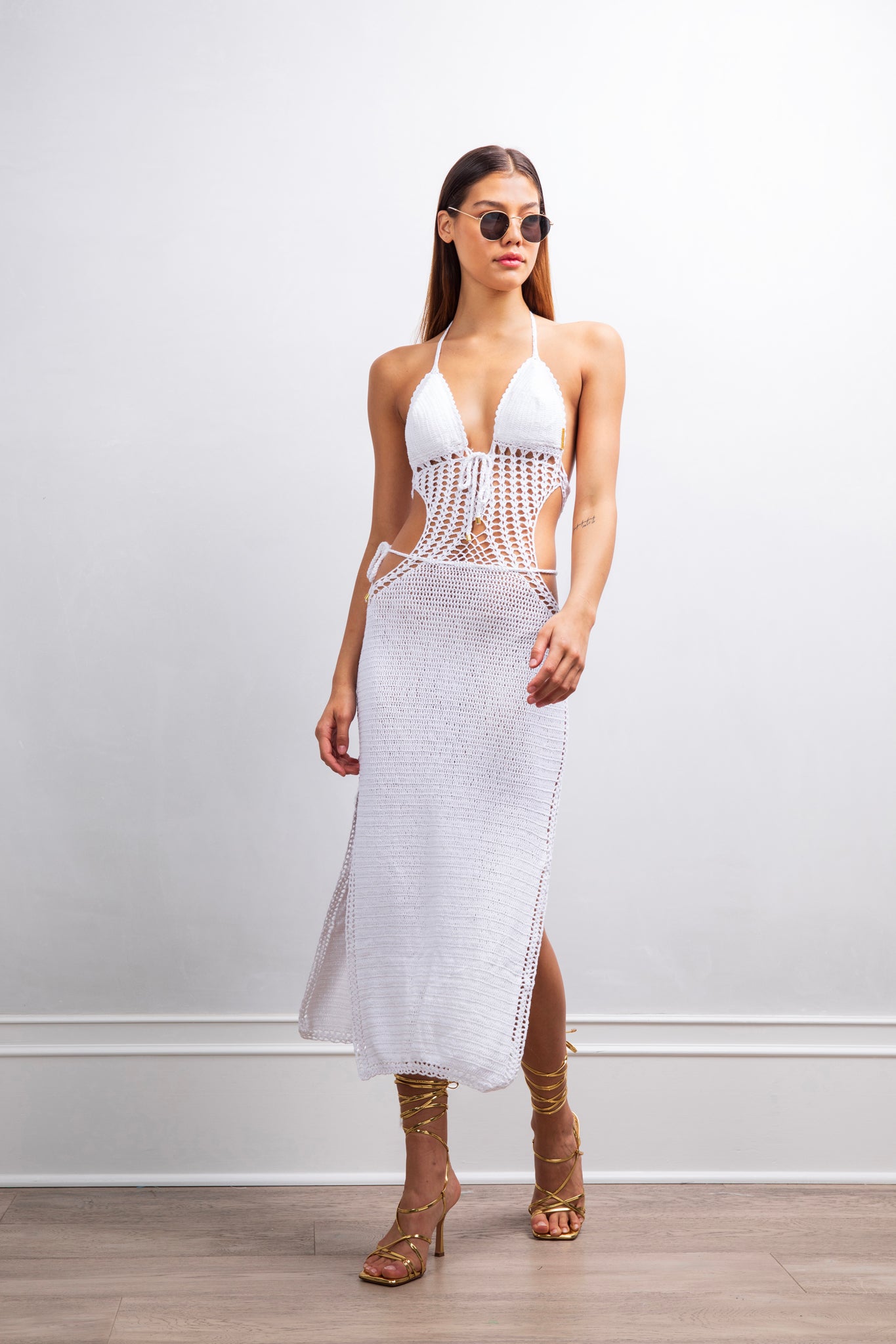 Wide Eyed Girl Crochet Coverup Midi Dress in White - Lisa Maree Wide Eyed Girl Crochet Coverup Midi Dress in White - Lisa Maree