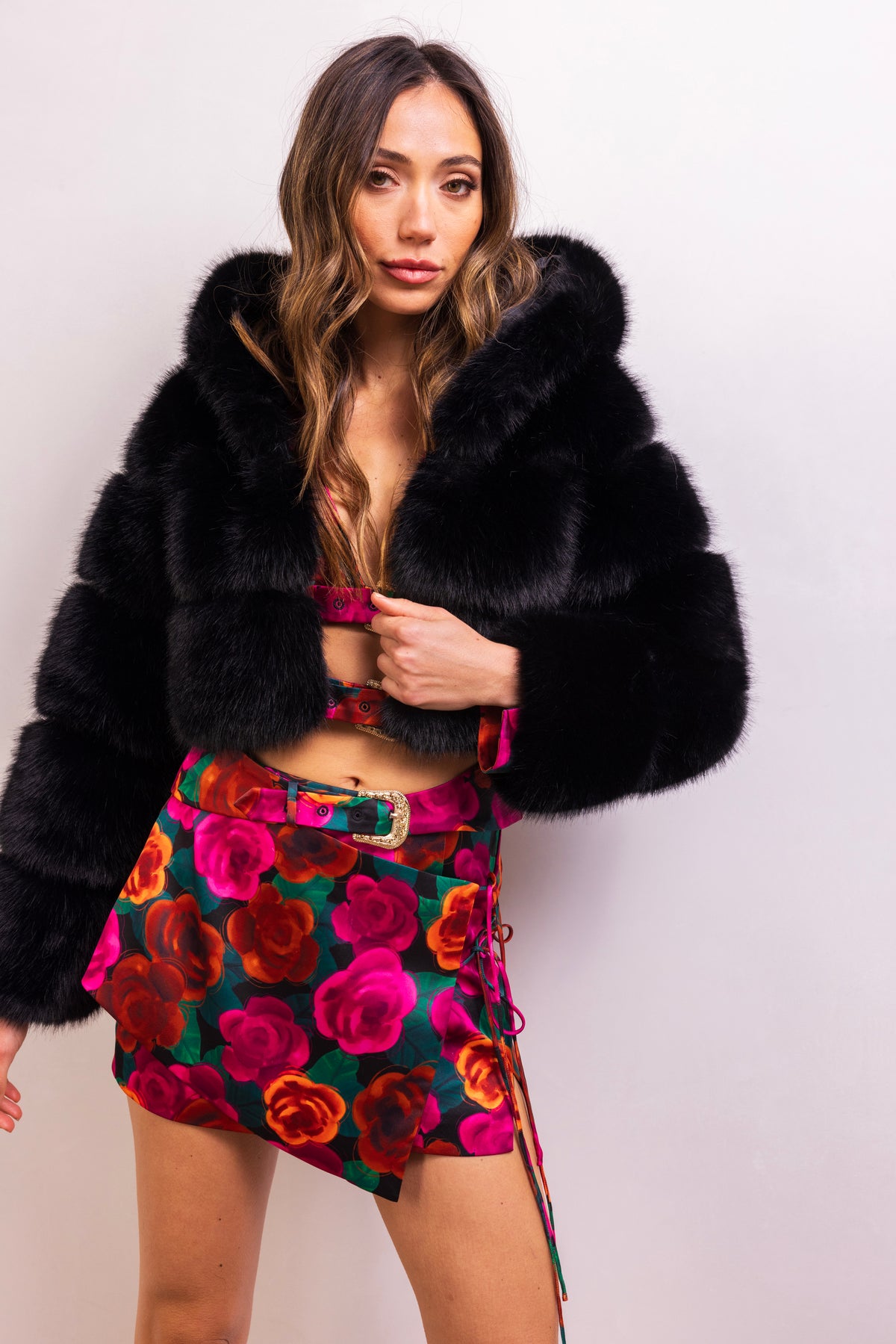 This Is It Faux Fur Cropped Jacket in Black