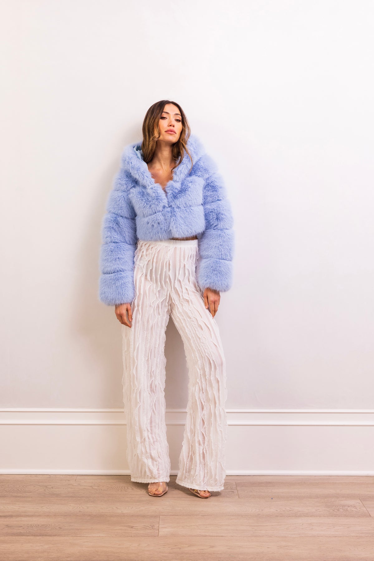 This Is It Faux Fur Cropped Jacket in Baby Blue