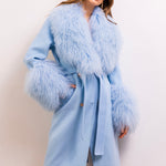 Charlotte Mongolian Wool Coat in Baby Blue