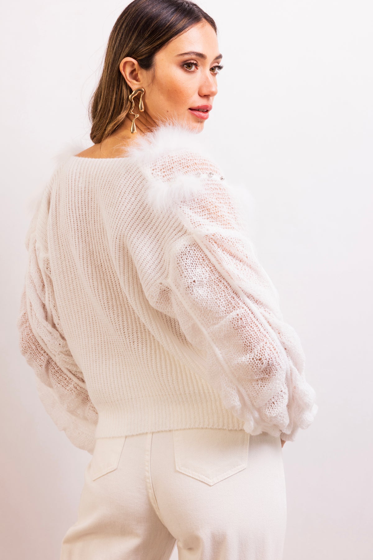 My Favor Embellished Wool Sweater in White