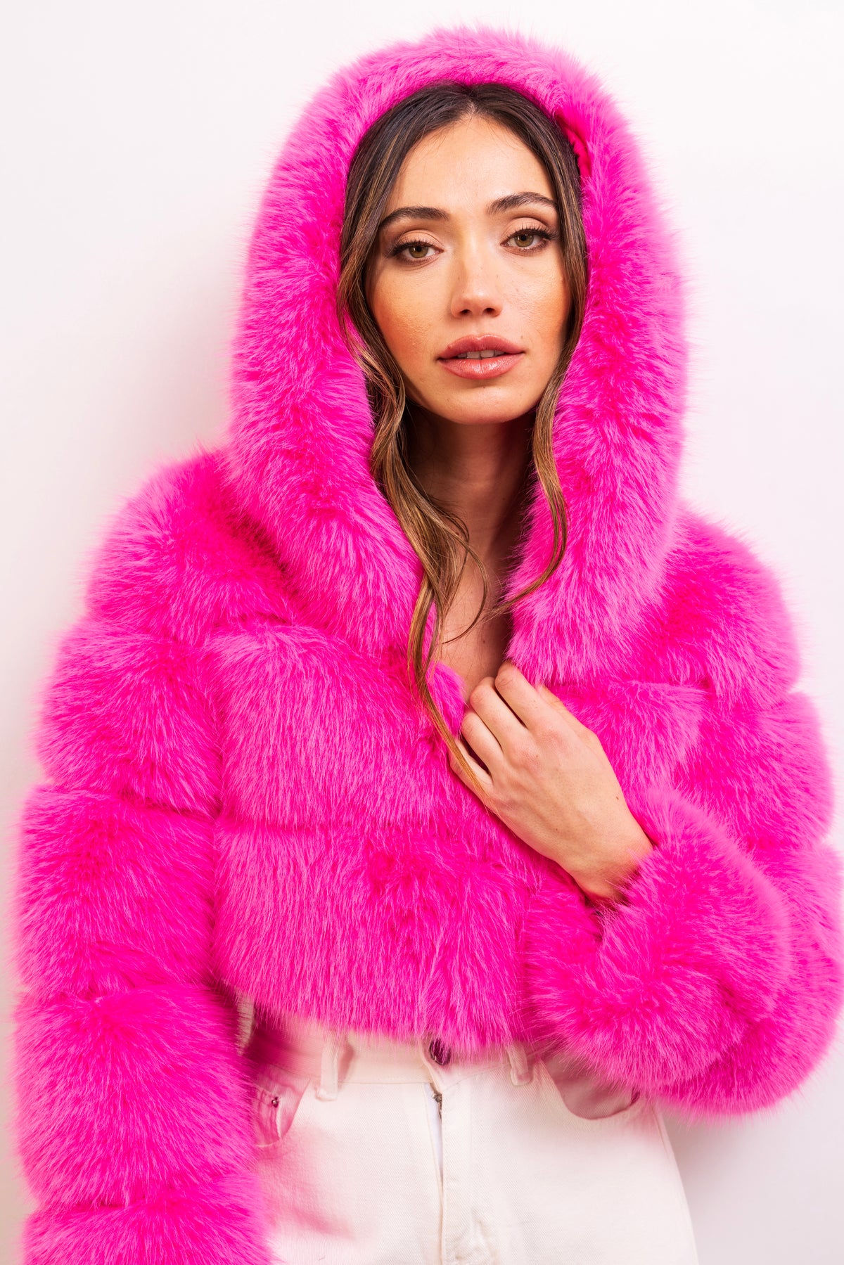 This Is It Faux Fur Cropped Jacket in Pink