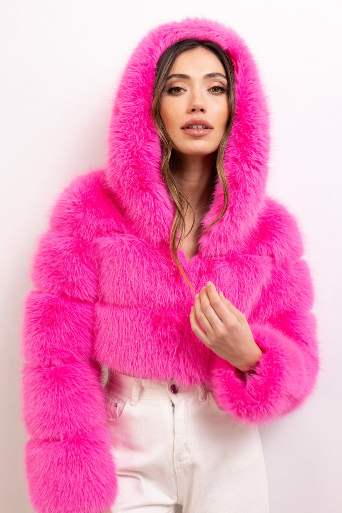 This Is It Faux Fur Cropped Jacket in Pink - Lisa Maree