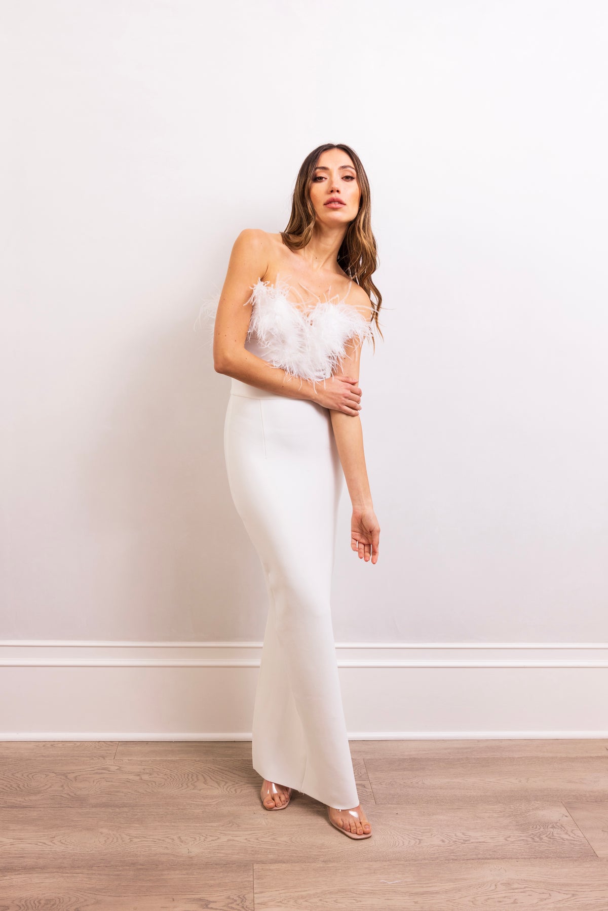 The Art of Silence Feather Maxi Dress in White