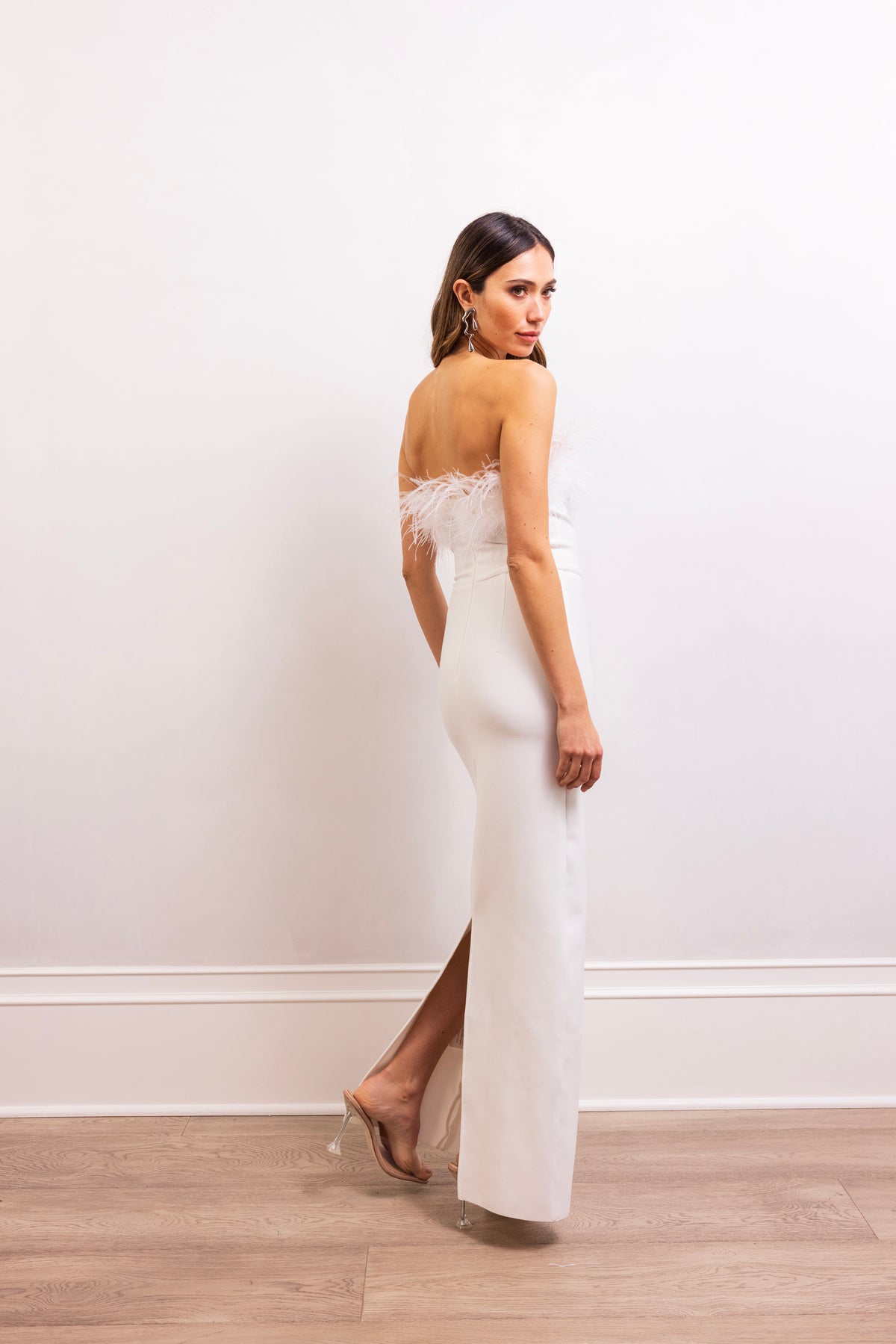 The Art of Silence Feather Maxi Dress in White