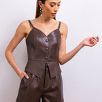 Harley Leather Peplum Top in Brown
