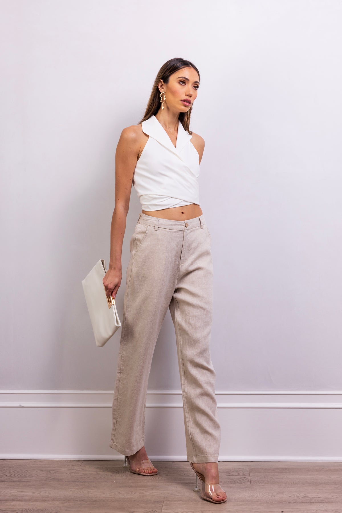 The Cropped Silk Wrap Vest in White