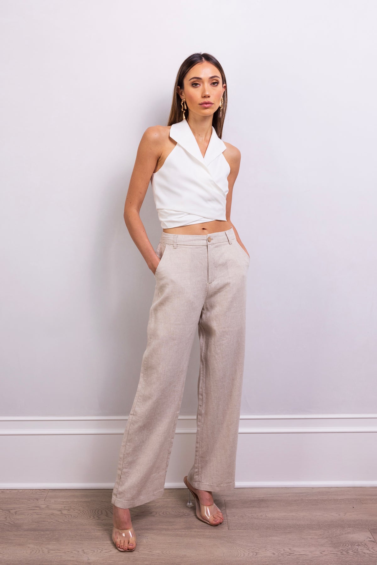 The Cropped Silk Wrap Vest in White