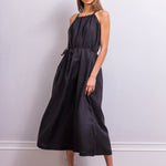 The Escape Linen Midi Dress in Black