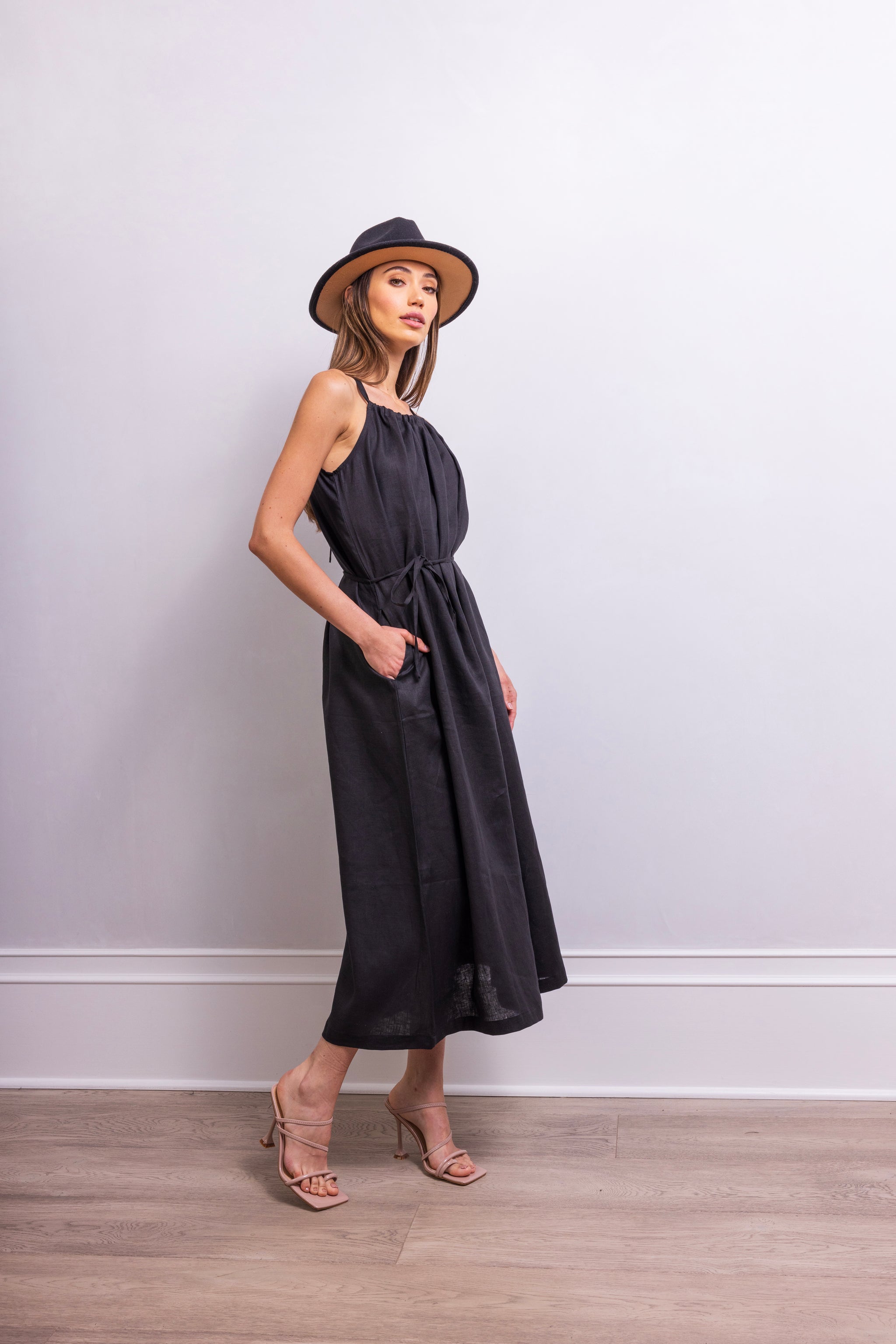 The Escape Linen Midi Dress in Black - Lisa Maree The Escape Linen Midi Dress in Black - Lisa Maree