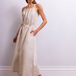 The Escape Linen Midi Dress in Beige