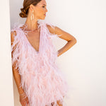 Intense defense feather mini dress in Baby Pink