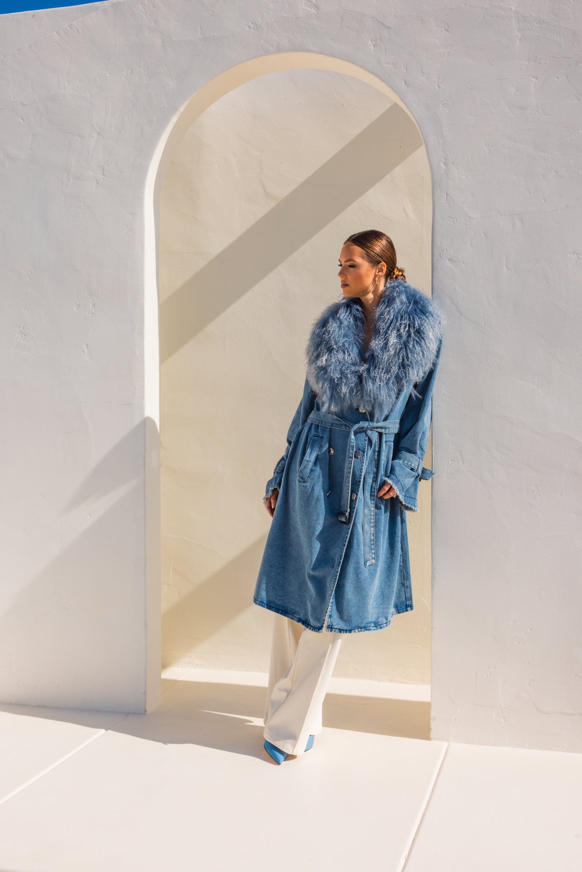 Apocalypse Denim and  Mongolian Wool Coat in Blue