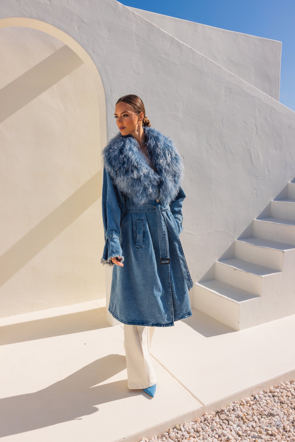 Apocalypse Denim and  Mongolian Wool Coat in Blue