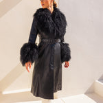 Blade Leather and  Mongolian Wool Coat in Black