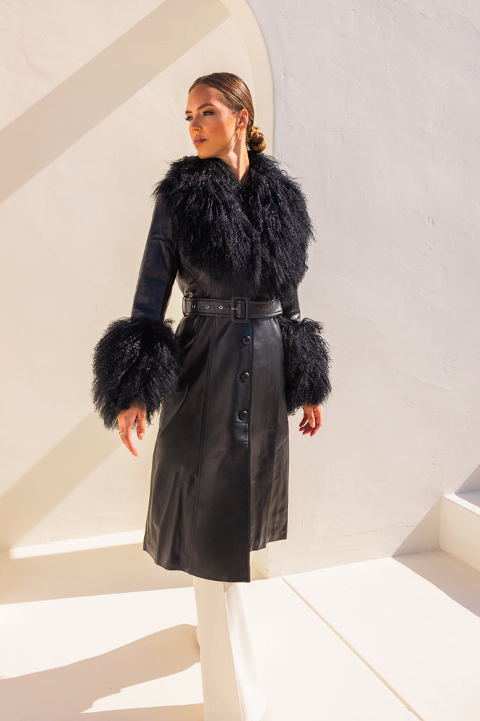 Blade Leather Mongolian Wool Coat