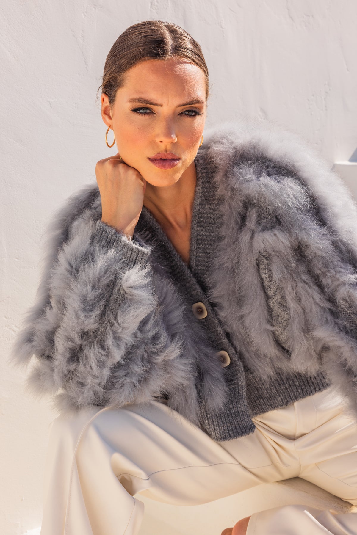 The Furry Fox Cardigan in Gray