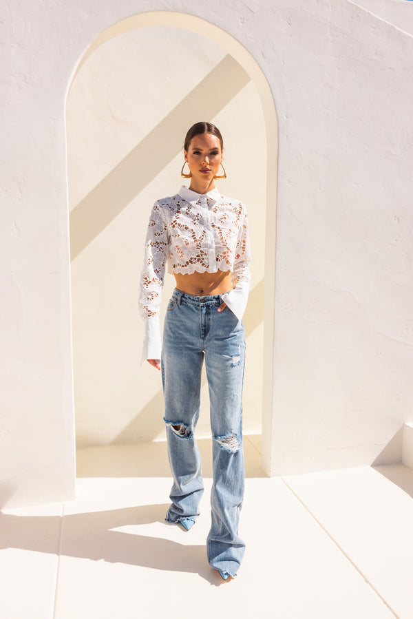 Beyond Extremist Cuffed Boyfriend Denim Jeans in Blue - Lisa Maree
