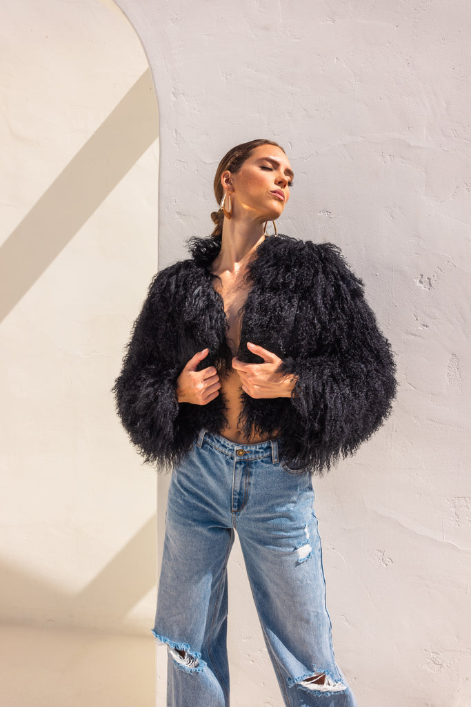 Whispers Mongolian Wool Cropped Jacket