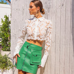 Heat It Up Leather Skirt in Green with Removable Pocket