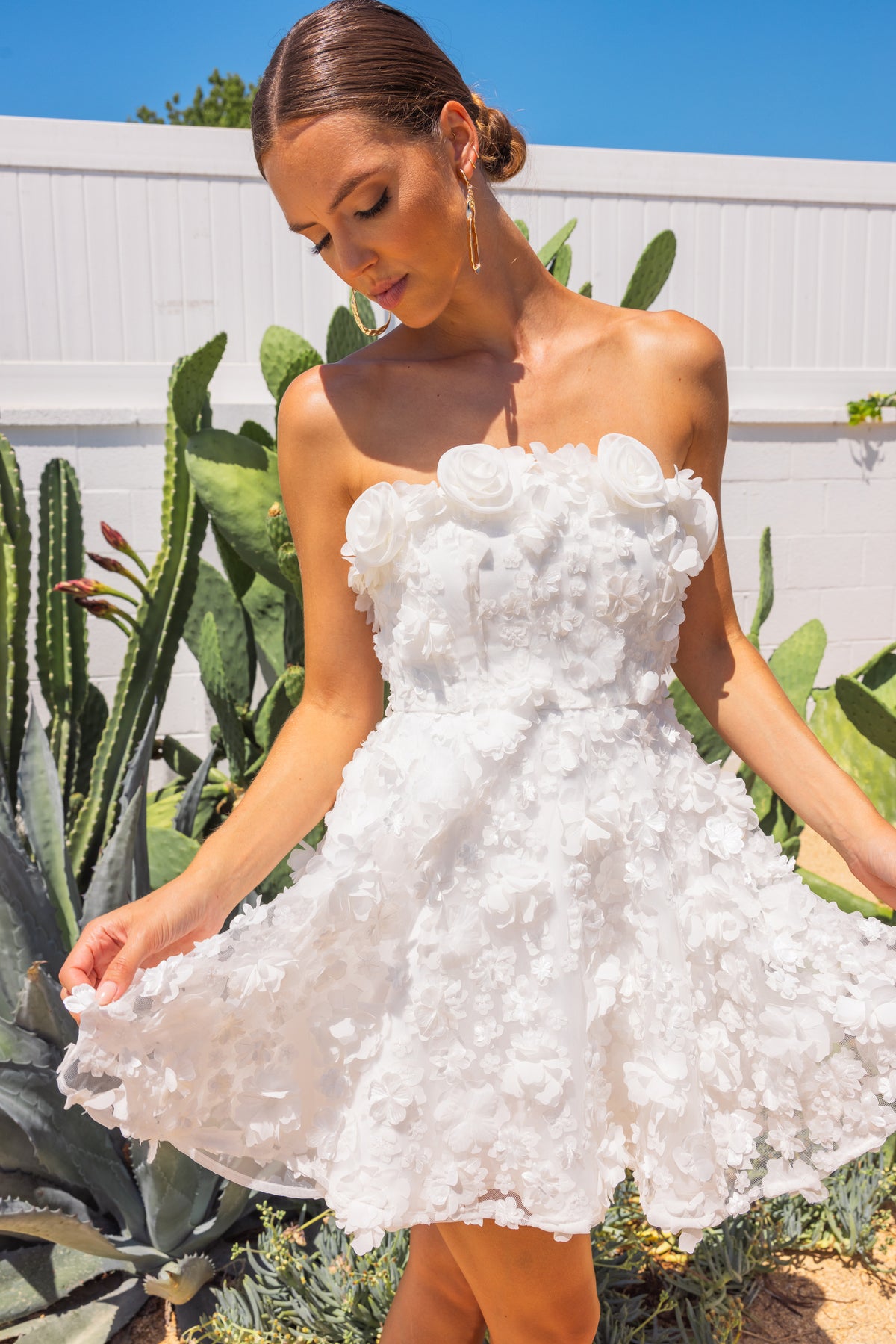 Ablaze Flower Decal Mini Dress in White