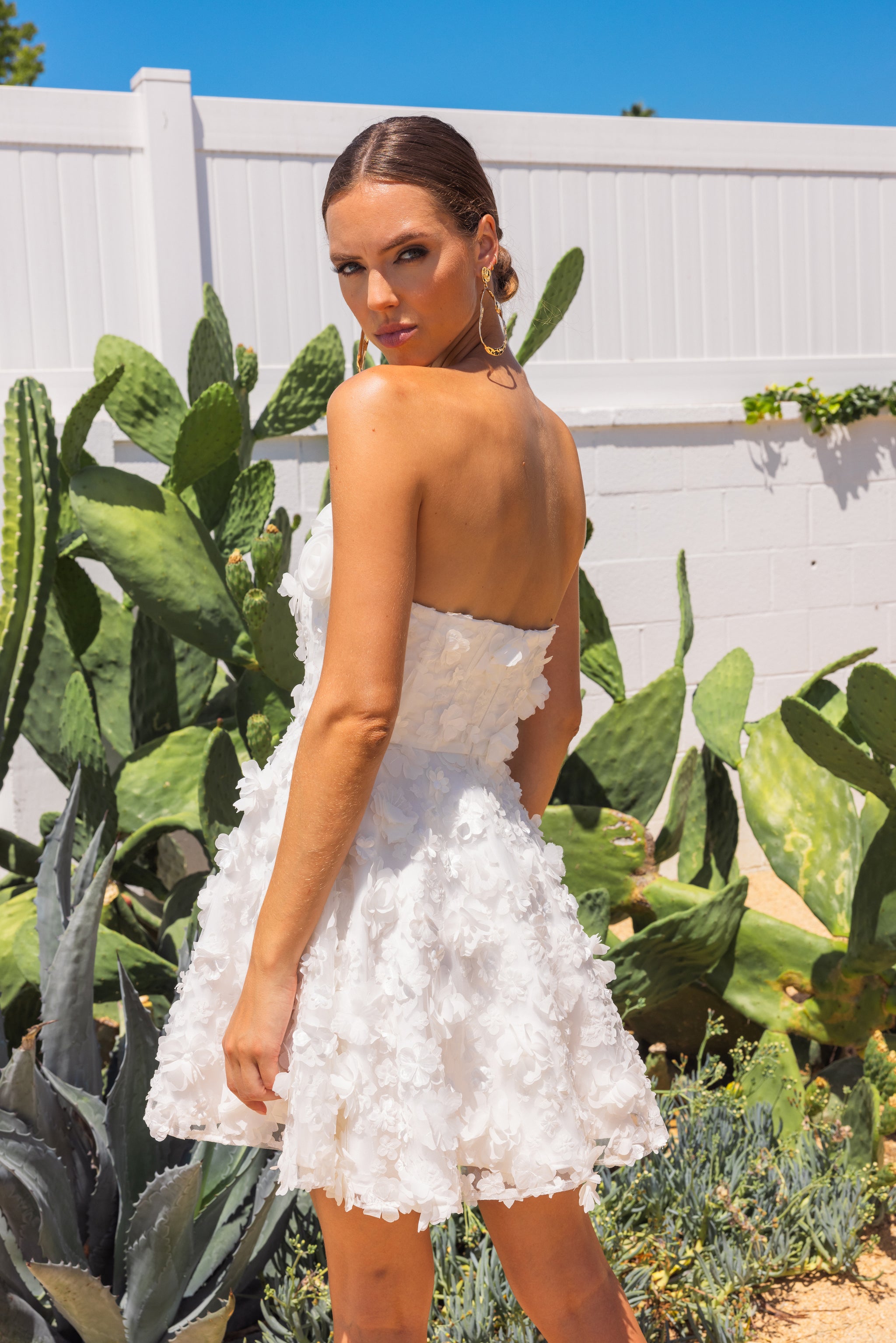 Ablaze Flower Decal Mini Dress in White - Lisa Maree Ablaze Flower Decal Mini Dress in White - Lisa Maree