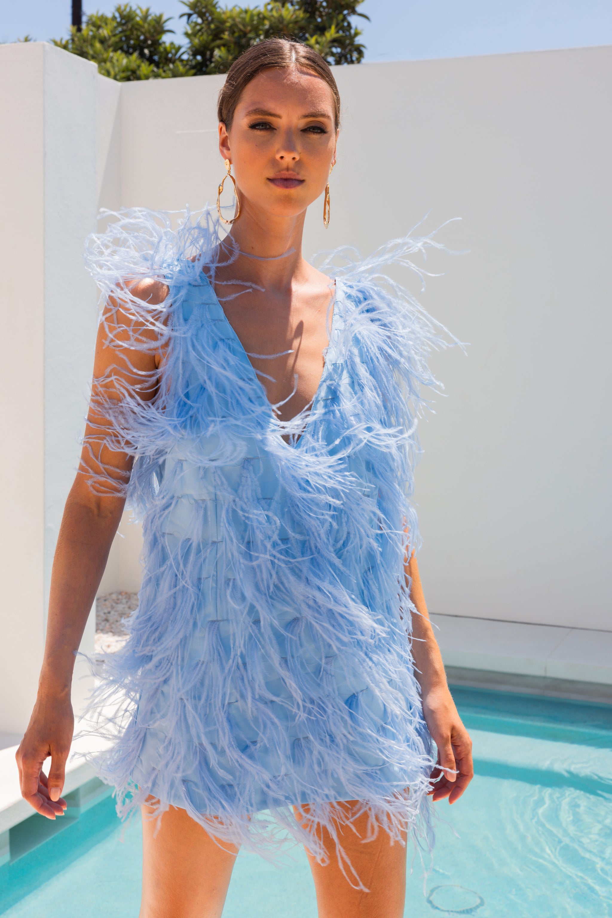 Intense defense feather mini dress in Blue - Lisa Maree Intense defense feather mini dress in Blue - Lisa Maree
