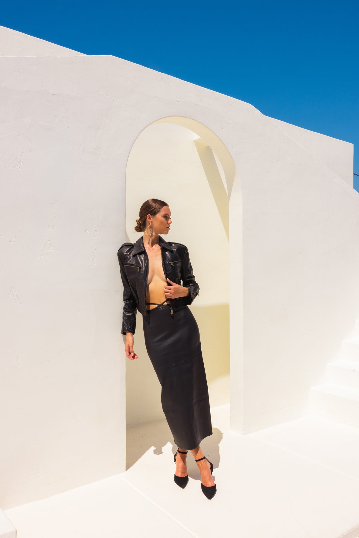 Rough Rider Leather Midi Skirt in Black