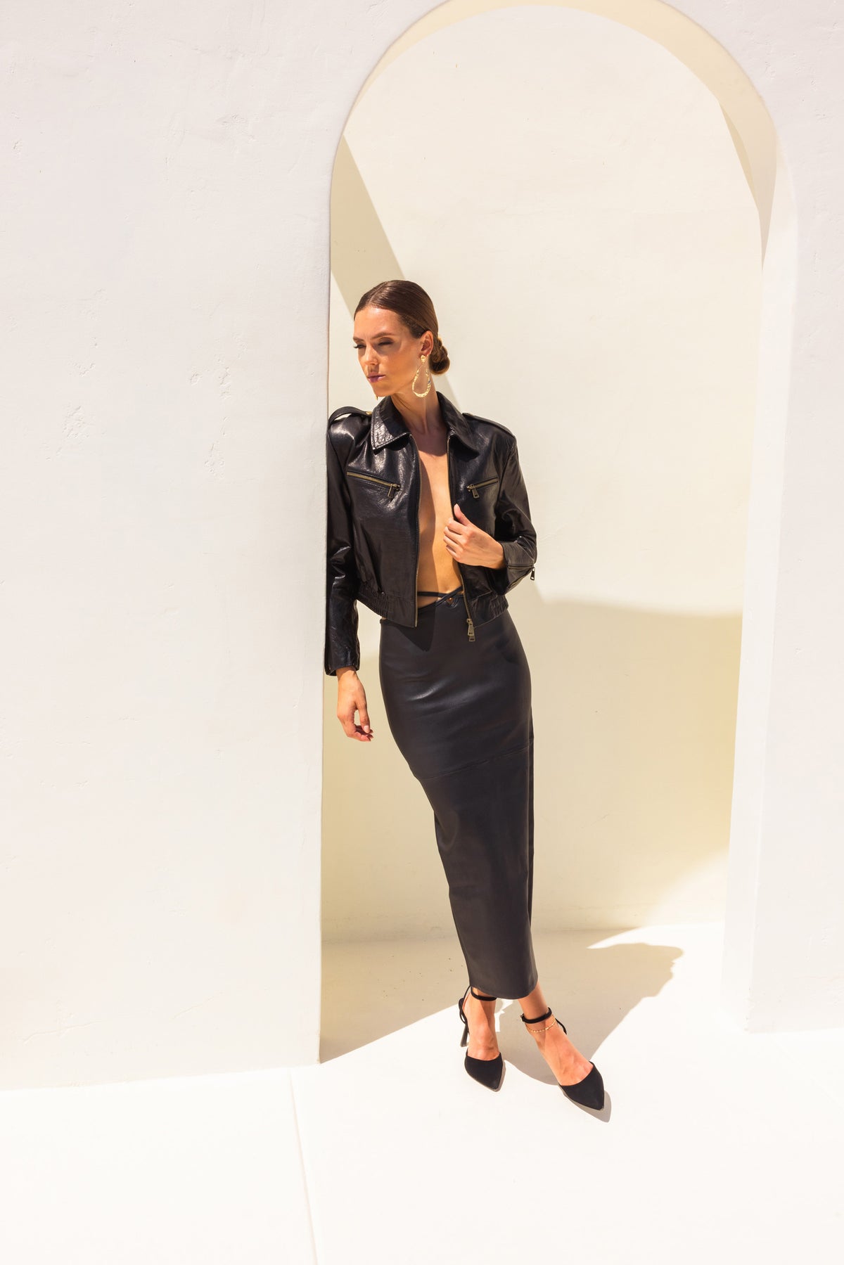 Rough Rider Leather Midi Skirt in Black
