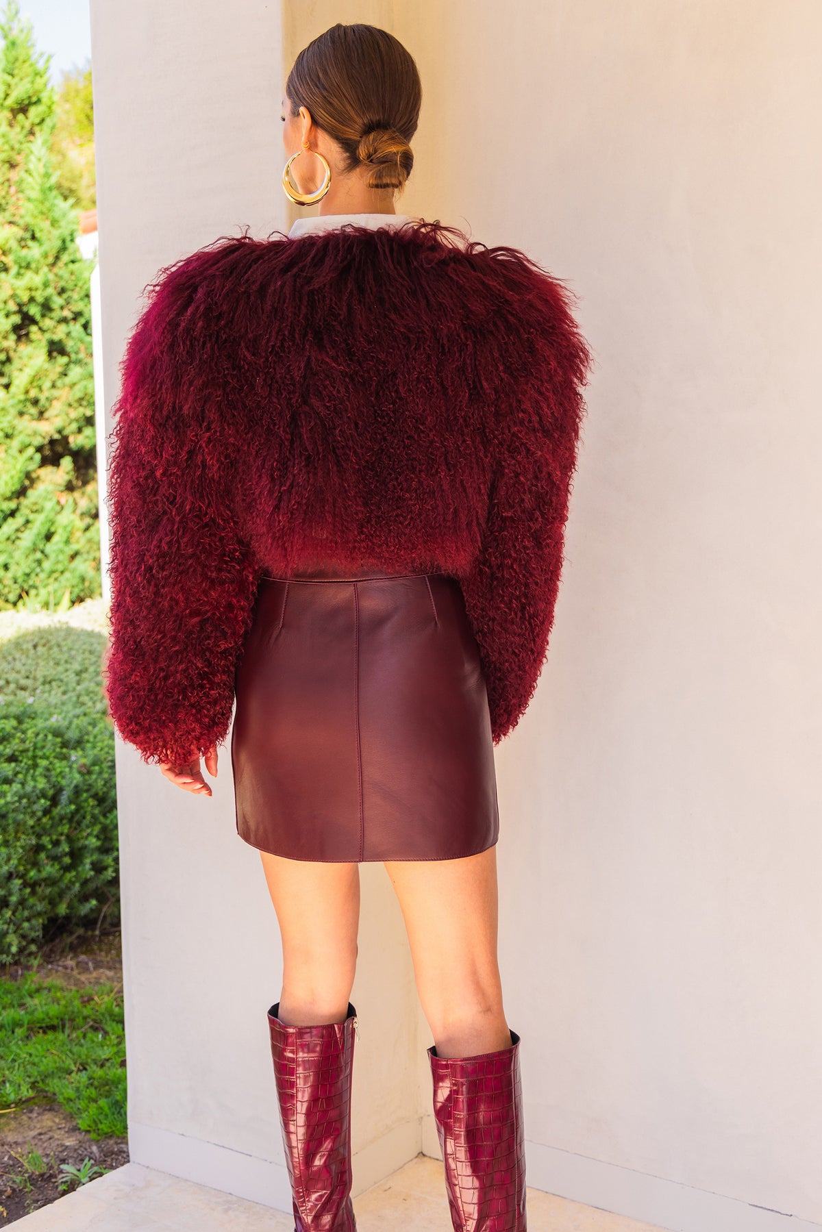 Whispers Mongolian Wool Cropped Jacket in Burgundy