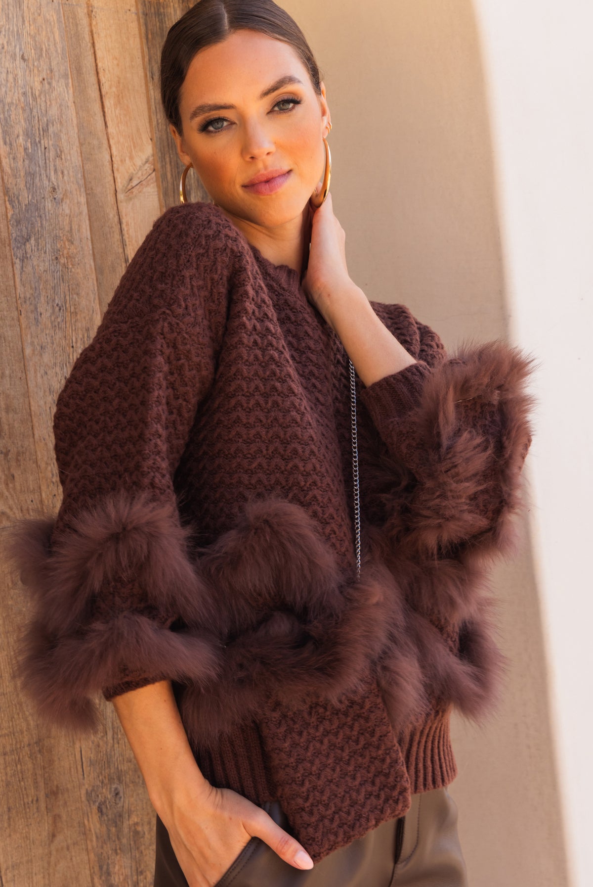 The Regal Union Knit Sweater with Matching Bag Set in Brown