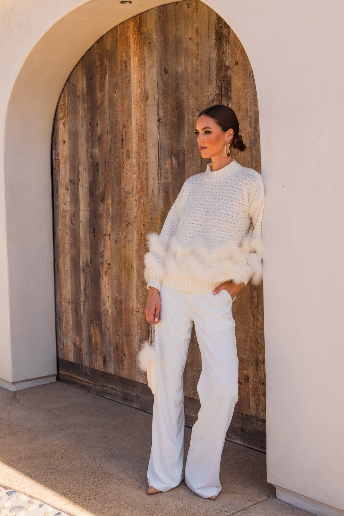 The Regal Union Knit Sweater with Matching Bag Set in Cream