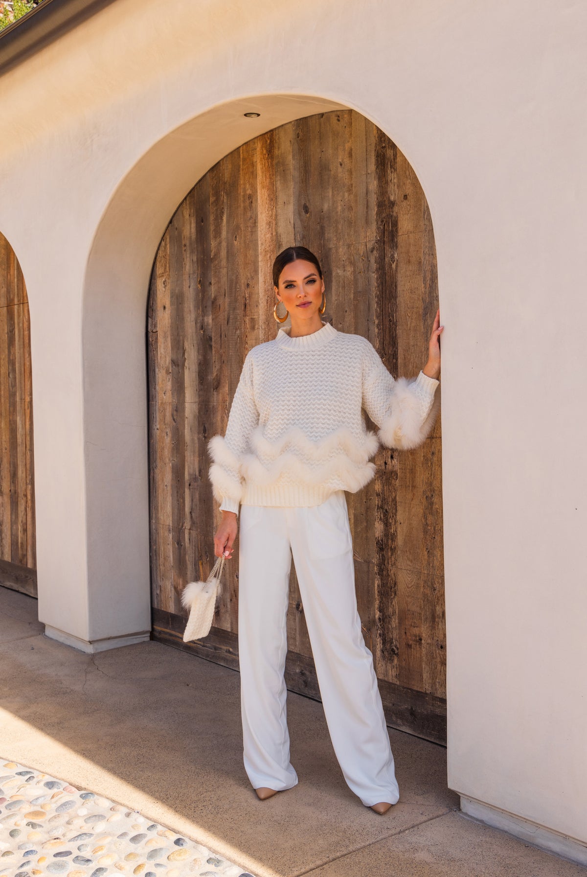 The Regal Union Knit Sweater with Matching Bag Set in Cream