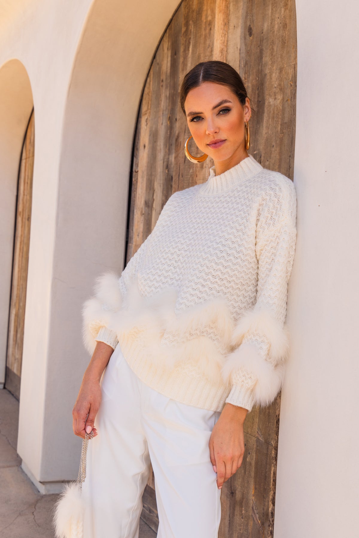 The Regal Union Knit Sweater with Matching Bag Set in Cream