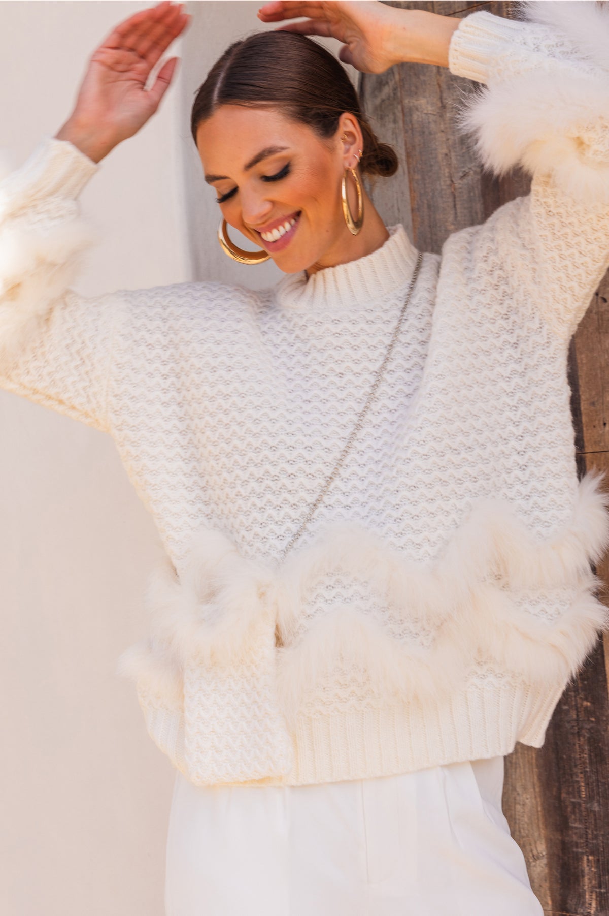 The Regal Union Knit Sweater with Matching Bag Set in Cream